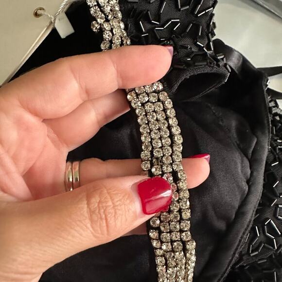 FLAWED - NWT Mac Duggal Beaded Sleeveless High Neck Column Gown Black 4 #8517 - Picture 8 of 13